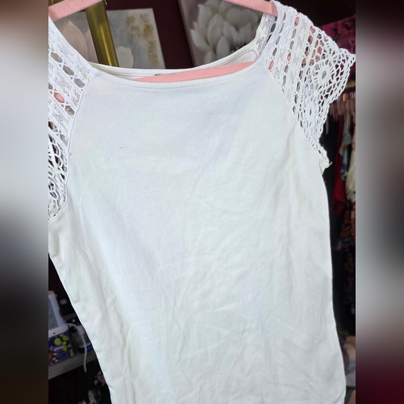 Lauren Ralph Lauren White Lace Cap Sleeve Knit Top Sz Small - Picture 4 of 5